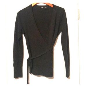 Black wrap sweater. Soft knitted material.